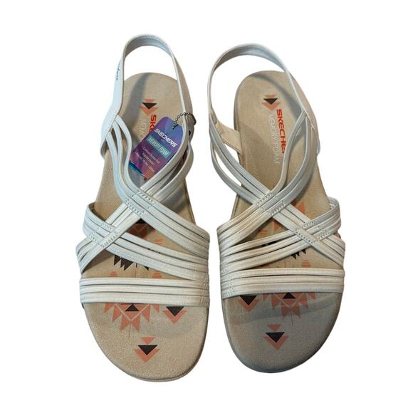 SKECHERS 163023 REGGAE SLIM STRETCH FIT SUNNYSIDE SANDALS WHITE WOMENS SZ 10 - Picture 2 of 7